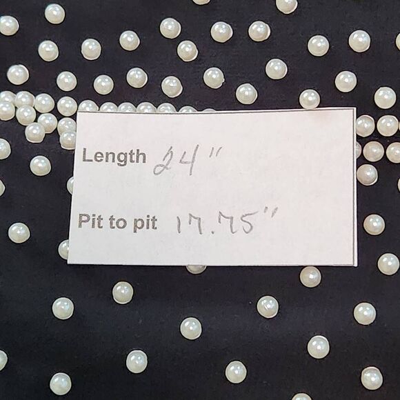 S. Levine Black Dressy Blouse with Slit Sleeves and Pearl Accent Size Small - Picture 9 of 9